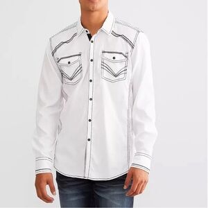 Buckle Black Embroidered Athletic Fit Shirt Size Large